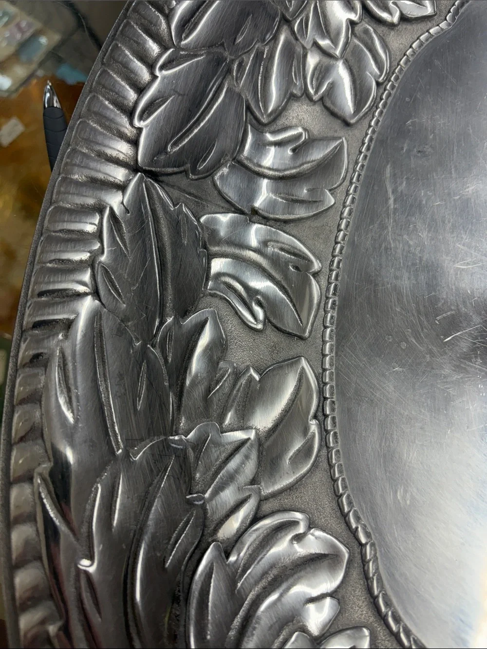 Ornate Silver-Tone Leaf Vanity Tray